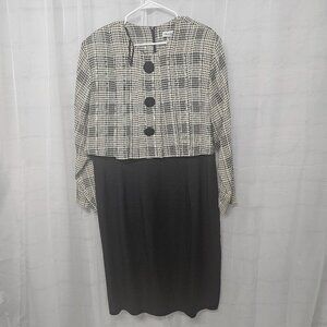 Vintage Ultra Dress Black White Plaid Pleated Office Retro Classic 22W
